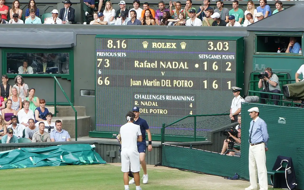 Bảng điểm Centre Court Wimbledon minh họa cách đọc tỷ số tennis